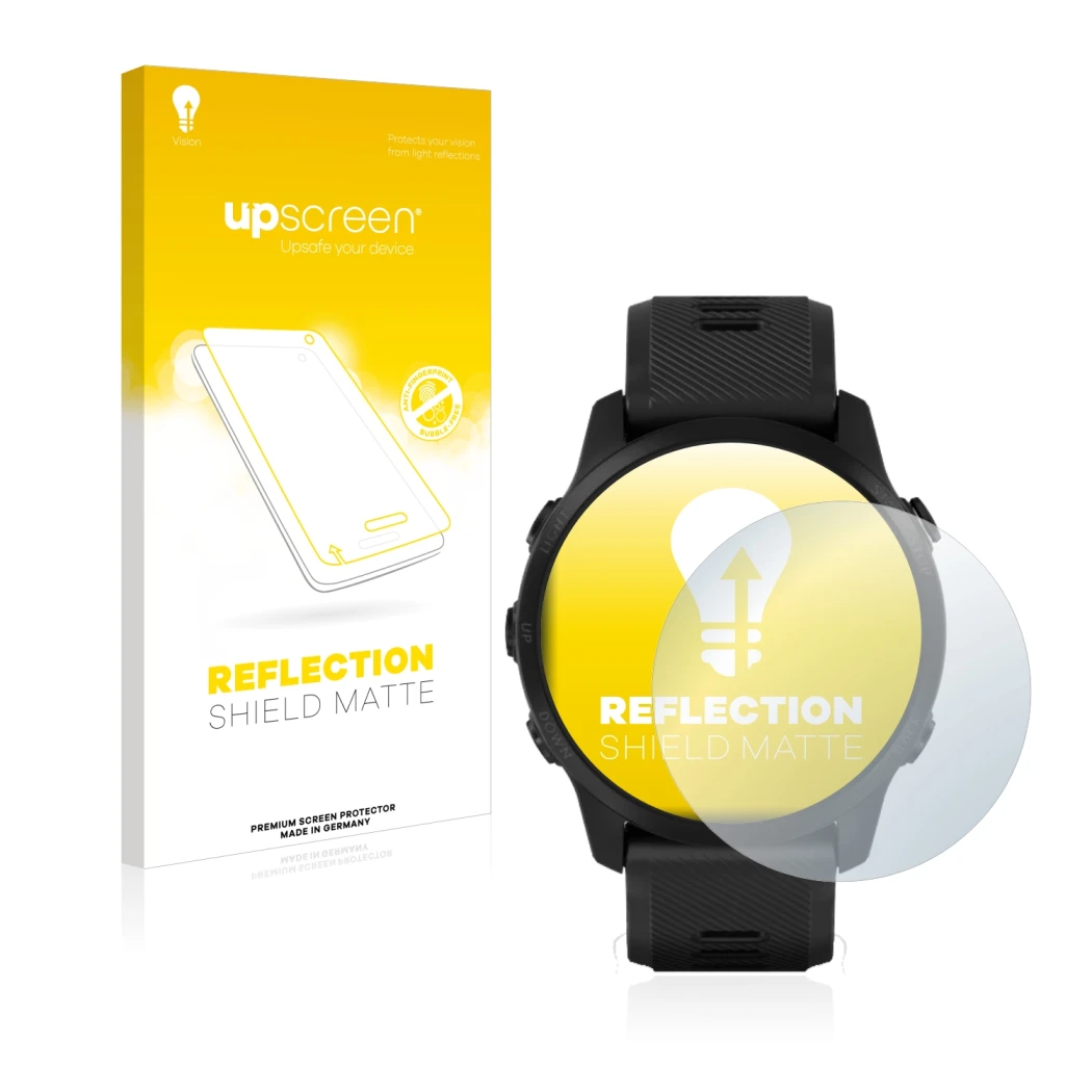 Front side of a product packaging with the brand logo upscreen. Next to it is the device Garmin Forerunner 945 LTE shown with 