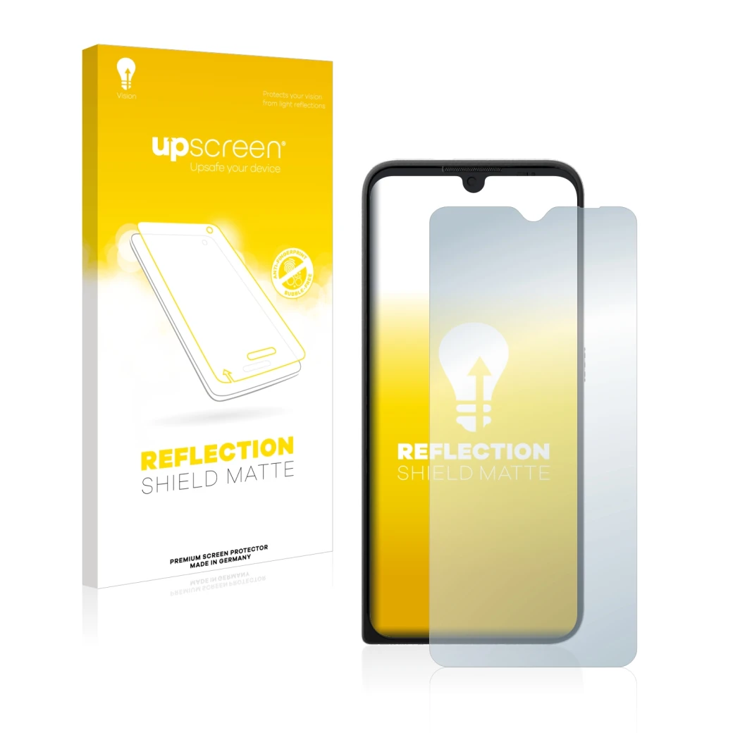 Front side of a product packaging with the brand logo upscreen. Next to it is the device Motorola Defy 2021 shown with the cor