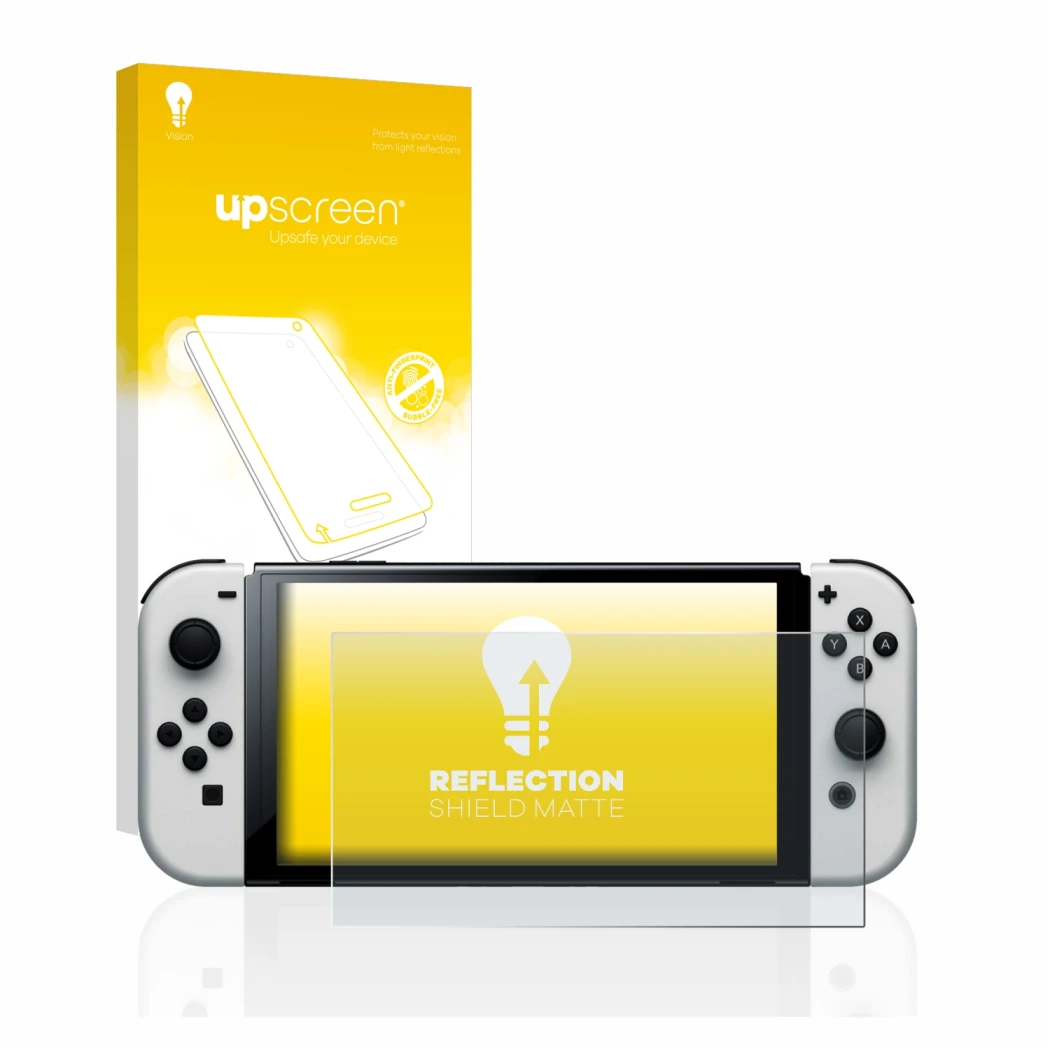 Front side of a product packaging with the brand logo upscreen. Next to it is the device Nintendo Switch OLED-Modell shown wit