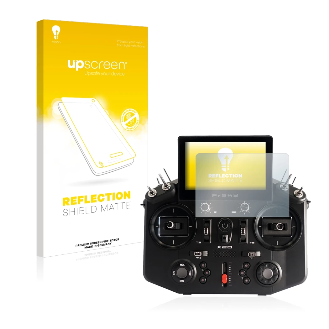 Front side of a product packaging with the brand logo upscreen. Next to it is the device FrSky Tandem X20 shown with the corre