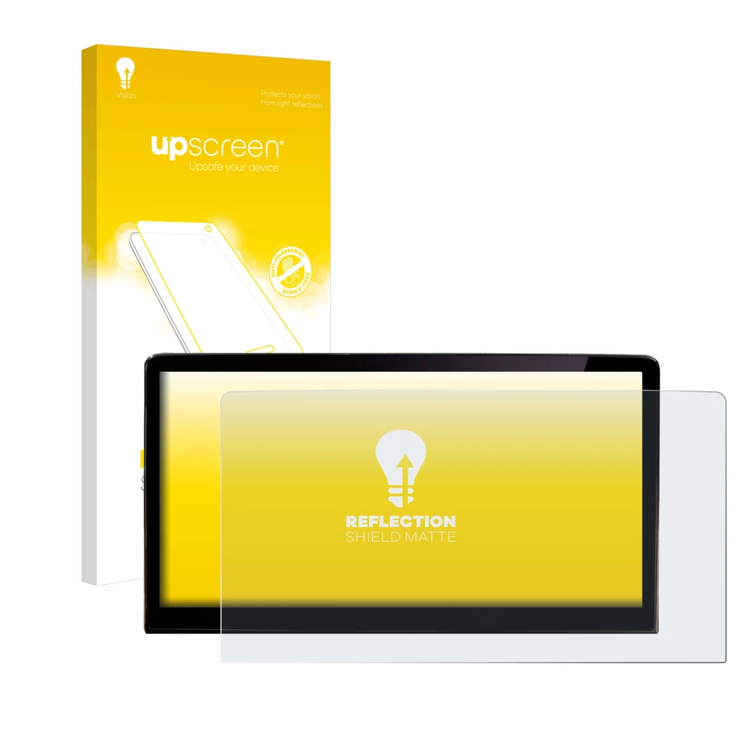 Front side of a product packaging with the brand logo upscreen. Next to it is the device Skoda Enyaq iV 80 2021 Infotainment S