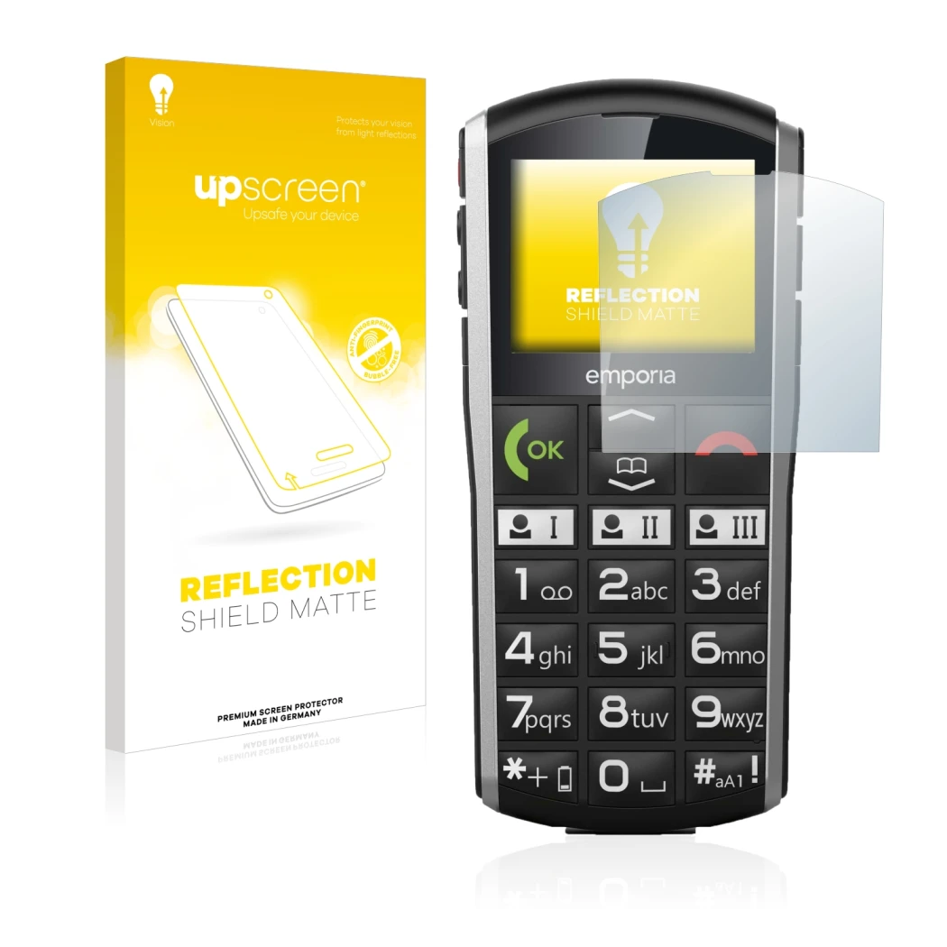 Front side of a product packaging with the brand logo upscreen. Next to it is the device Emporia Simplicity shown with the cor