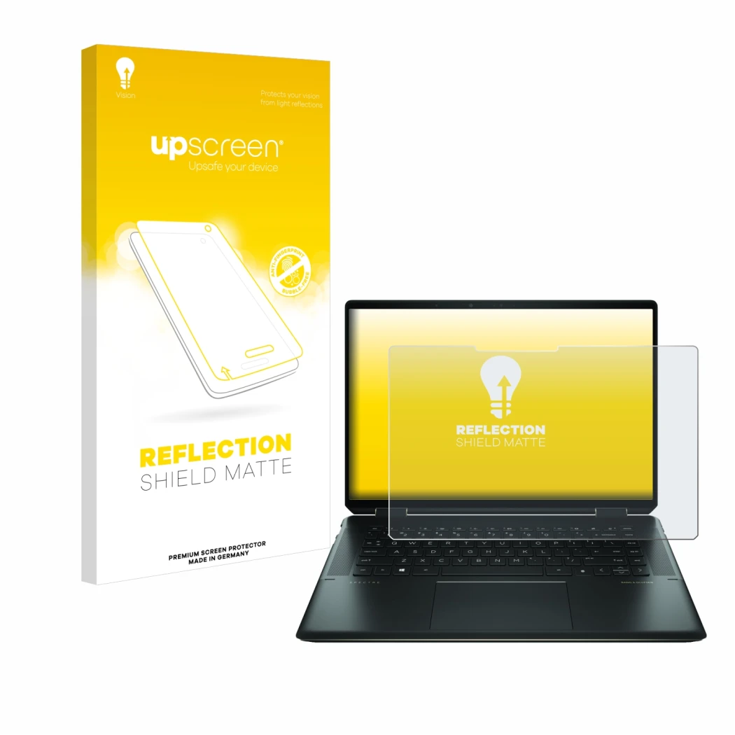 Front side of a product packaging with the brand logo upscreen. Next to it is the device HP Spectre x360 16