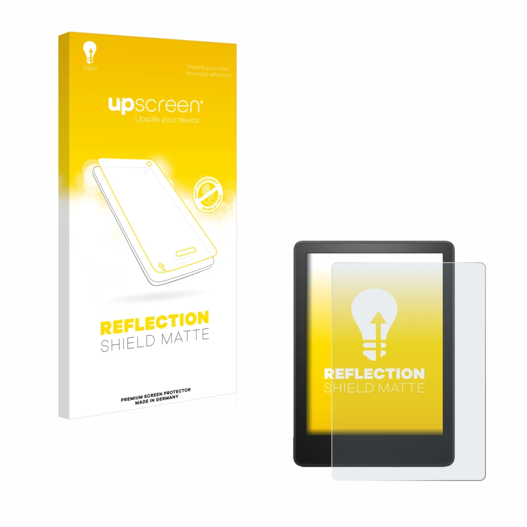 Front side of a product packaging with the brand logo upscreen. Next to it is the device Amazon Kindle Paperwhite 2021 (11th G
