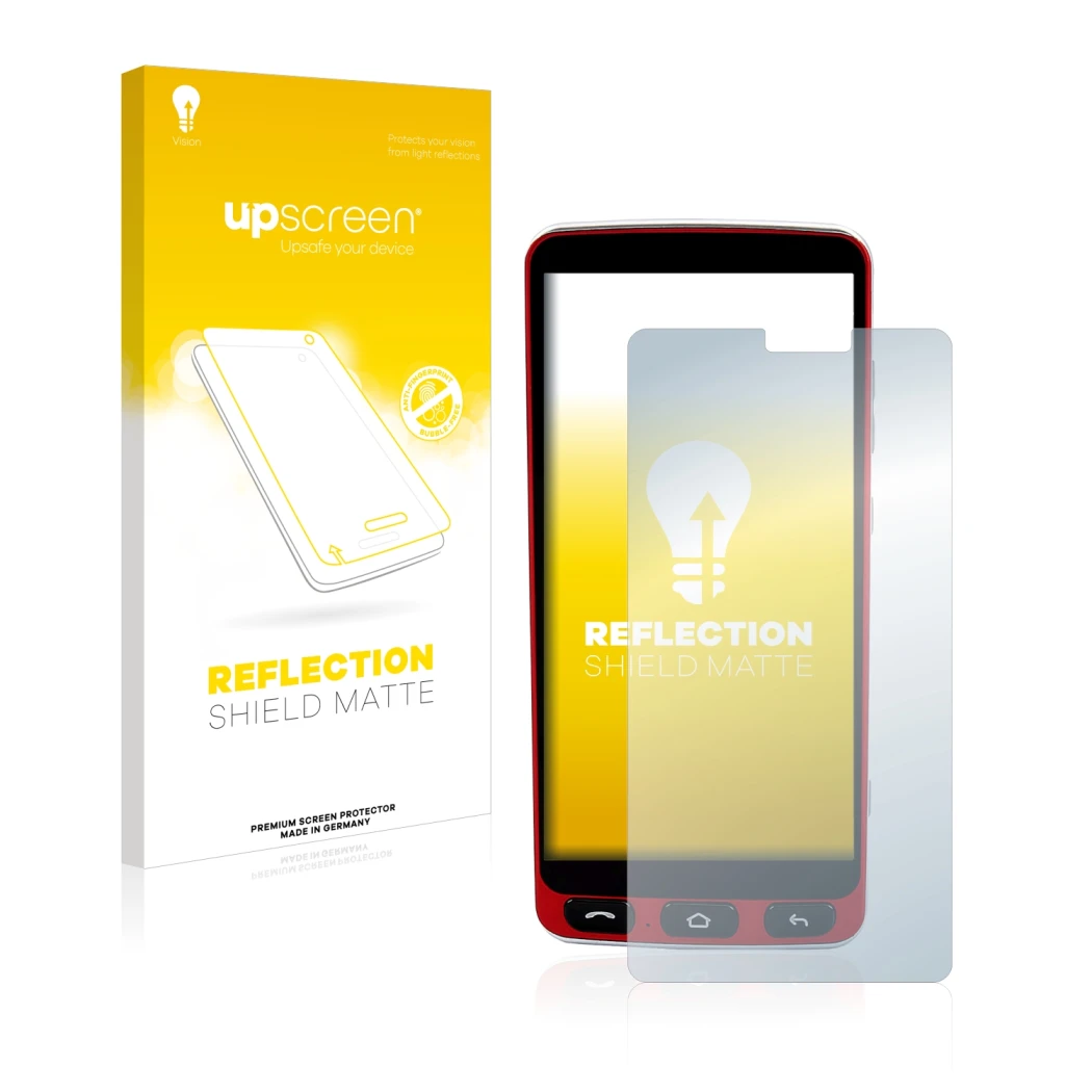 Front side of a product packaging with the brand logo upscreen. Next to it is the device Olympia Neo Smartphone shown with the