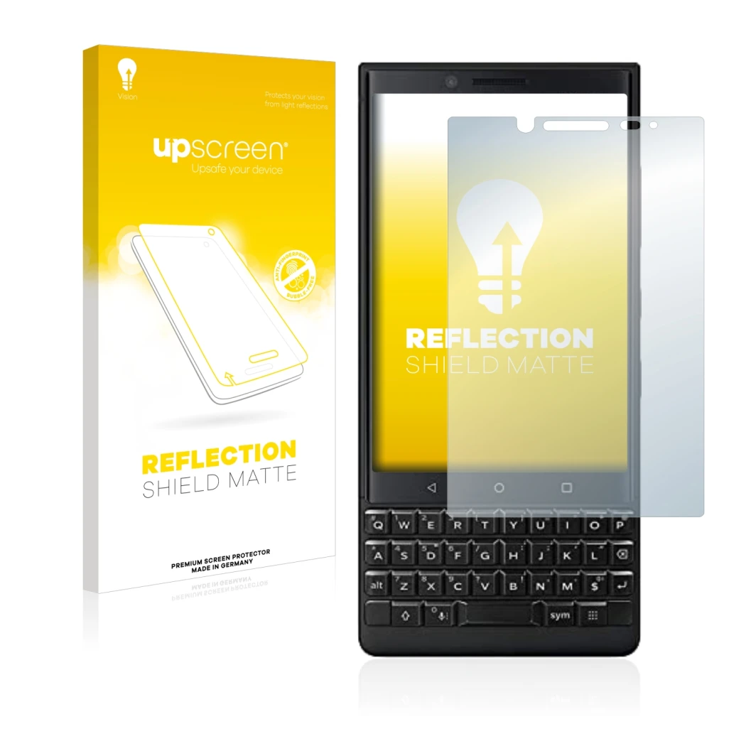 Front side of a product packaging with the brand logo upscreen. Next to it is the device BlackBerry Key2 (Dual Sim) shown with