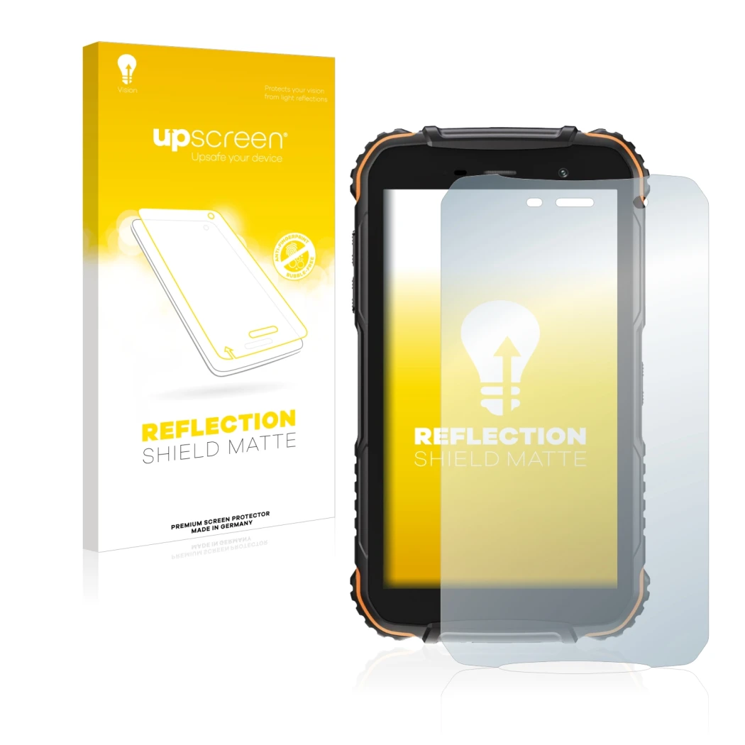 Front side of a product packaging with the brand logo upscreen. Next to it is the device Doogee S35T shown with the correspond