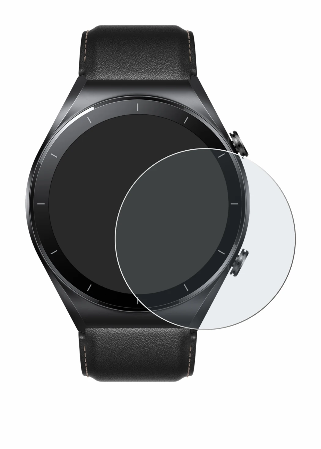 Image of the device Xiaomi Watch S1 with a wide variety of screen protectors.