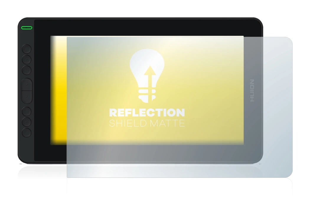 Image of the device Huion Kamvas 12 with a wide variety of screen protectors.