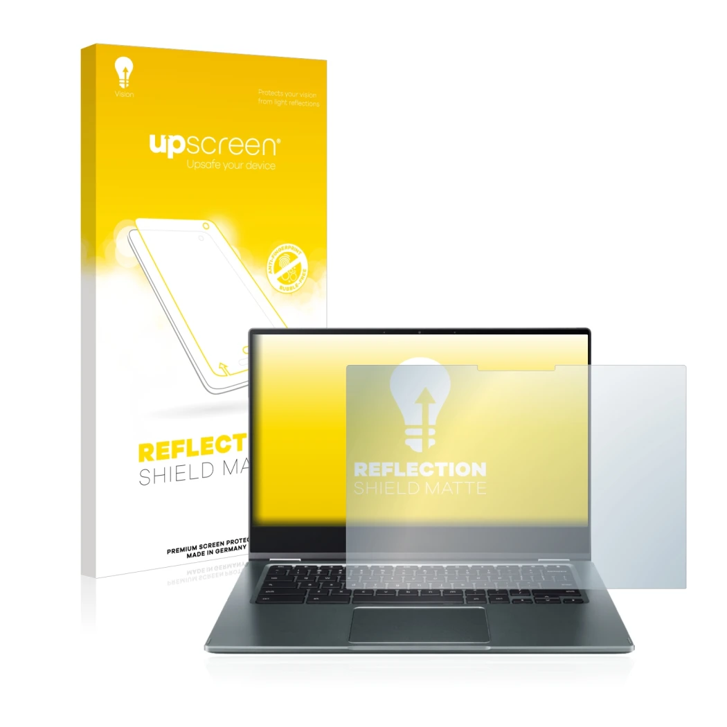 Front side of a product packaging with the brand logo upscreen. Next to it is the device Acer Chromebook Spin 514 shown with t