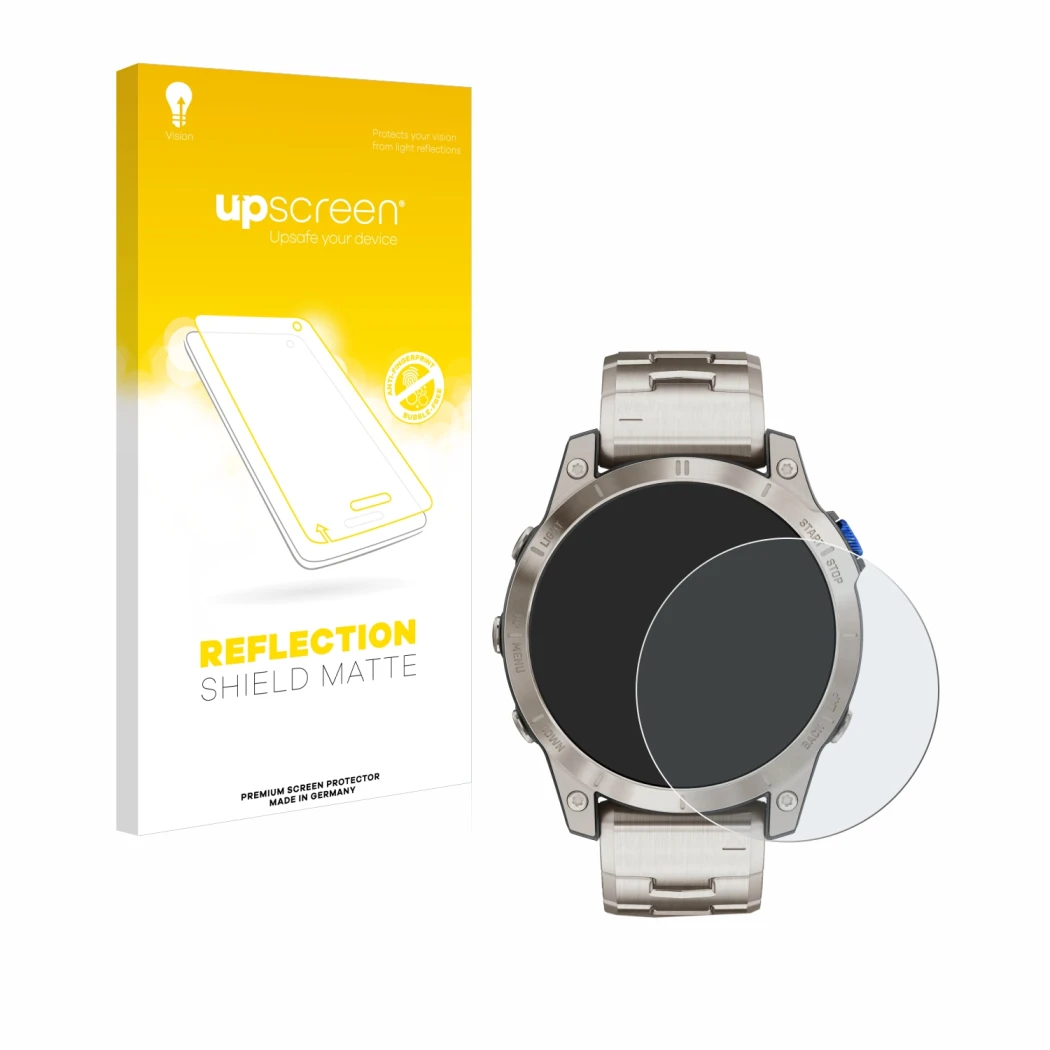 Front side of a product packaging with the brand logo upscreen. Next to it is the device Garmin D2 Mach 1 shown with the corre
