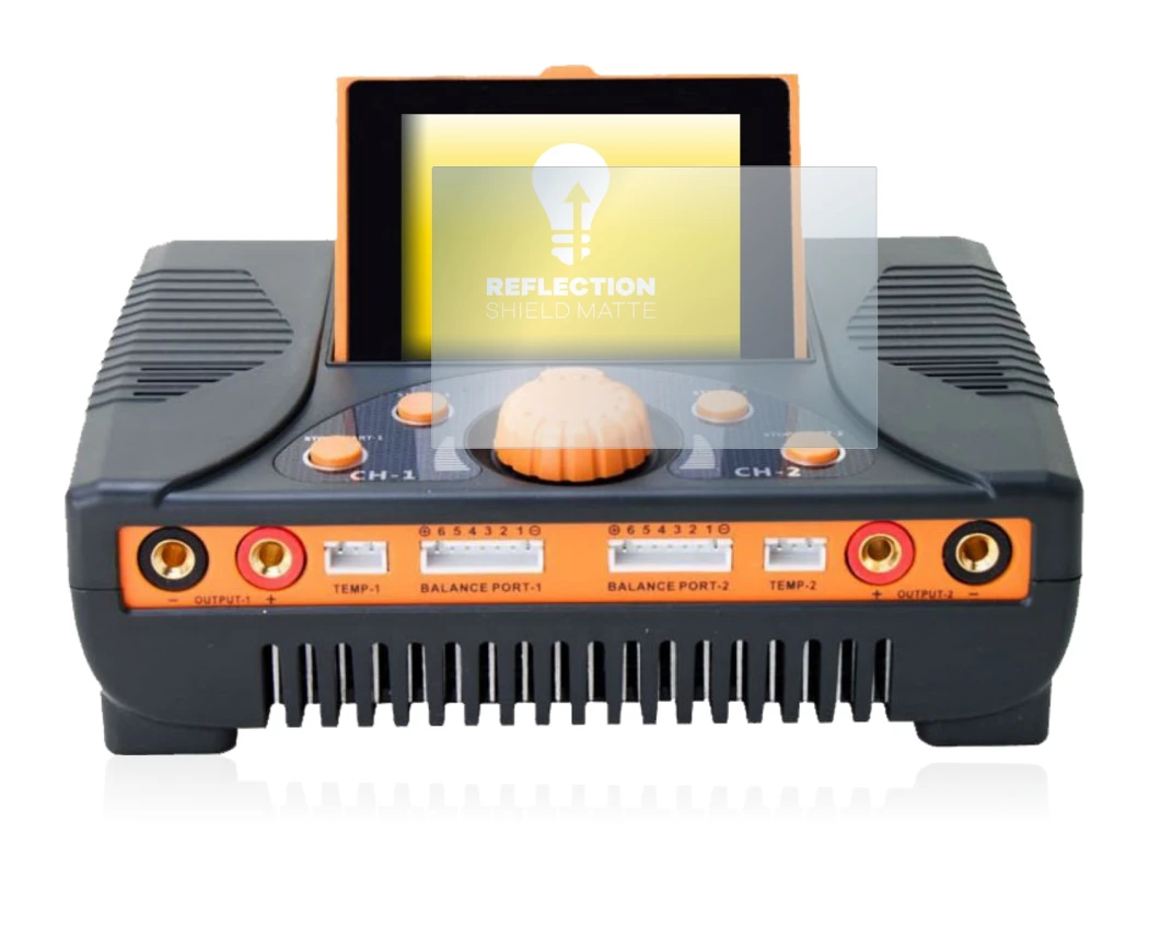 Image of the device Junsi iCharger 406 Duo with a wide variety of screen protectors.