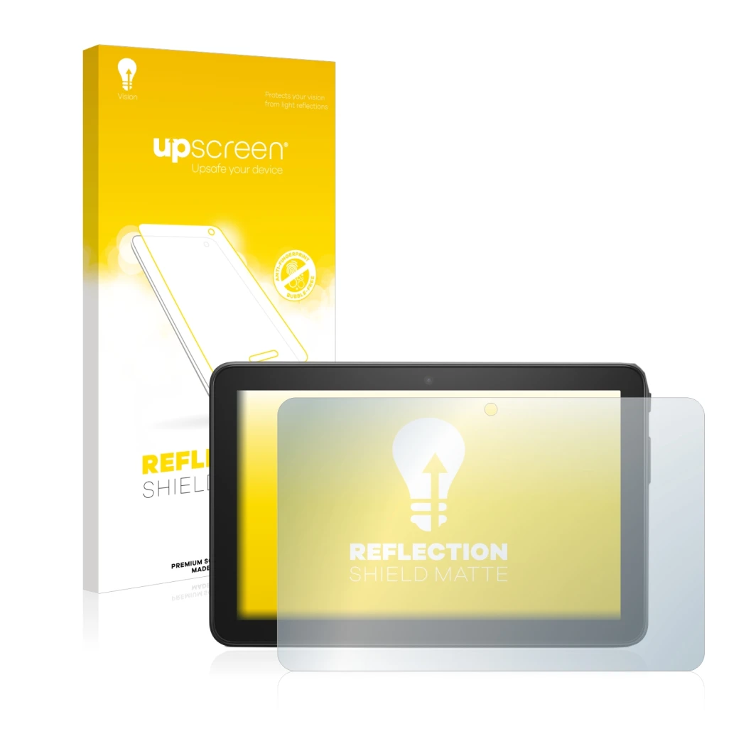 Front side of a product packaging with the brand logo upscreen. Next to it is the device Amazon Fire 7 2022 shown with the cor