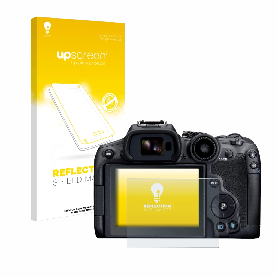 Front side of a product packaging with the brand logo upscreen. Next to it is the device Canon EOS R7 shown with the correspon