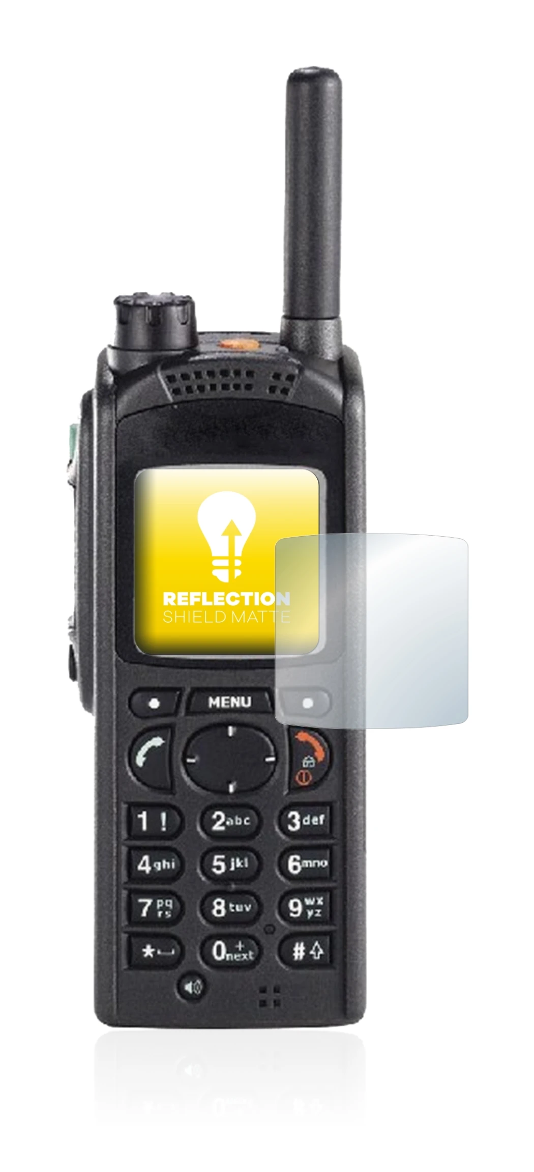 Image of the device Motorola MTP850 with a wide variety of screen protectors.