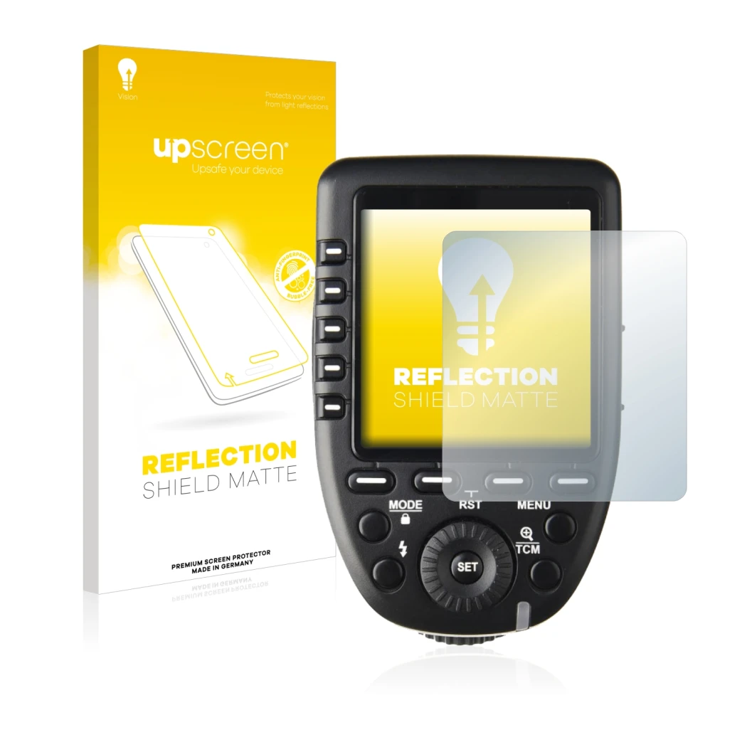 Front side of a product packaging with the brand logo upscreen. Next to it is the device Godox XPro shown with the correspondi