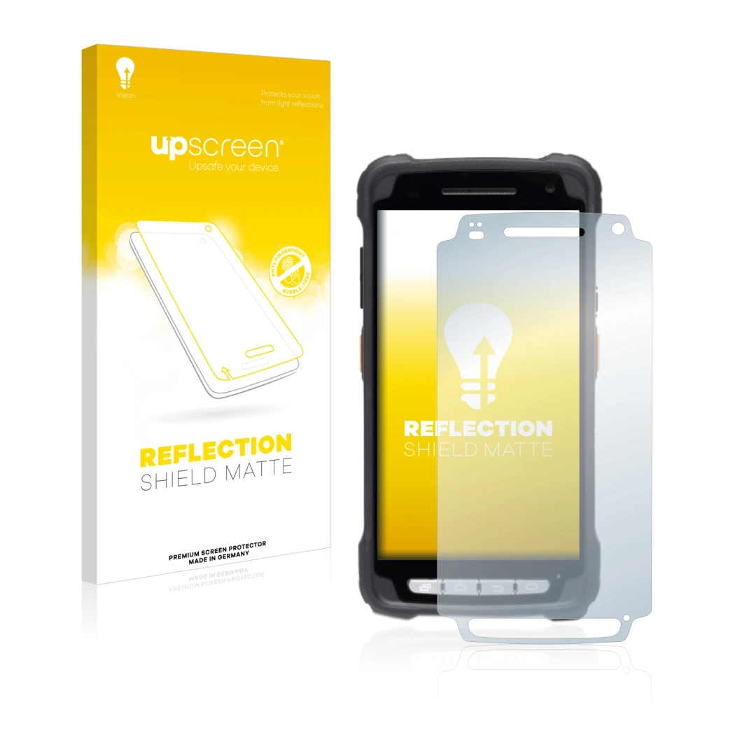 Front side of a product packaging with the brand logo upscreen. Next to it is the device Janam XT3 shown with the correspondin