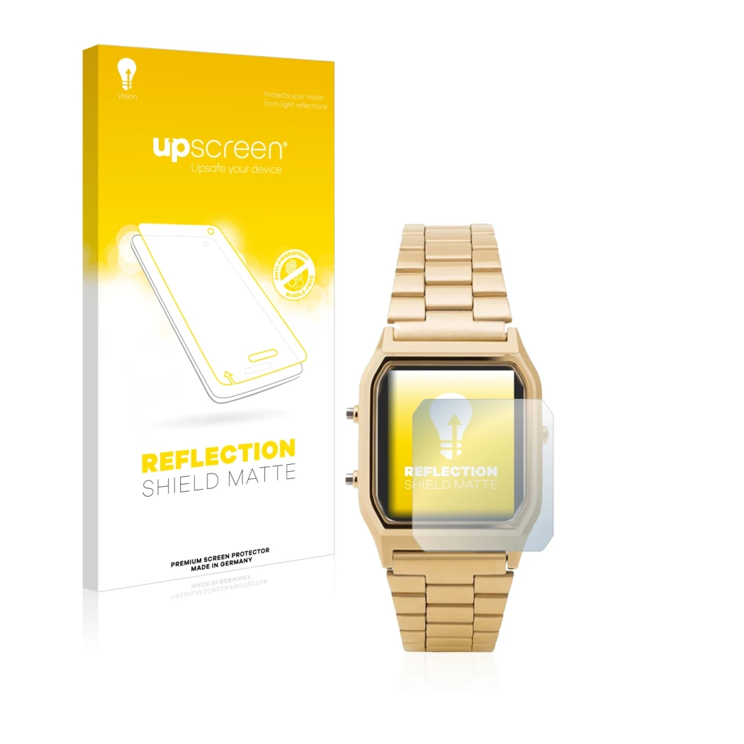 Front side of a product packaging with the brand logo upscreen. Next to it is the device Casio AQ-230GA shown with the corresp