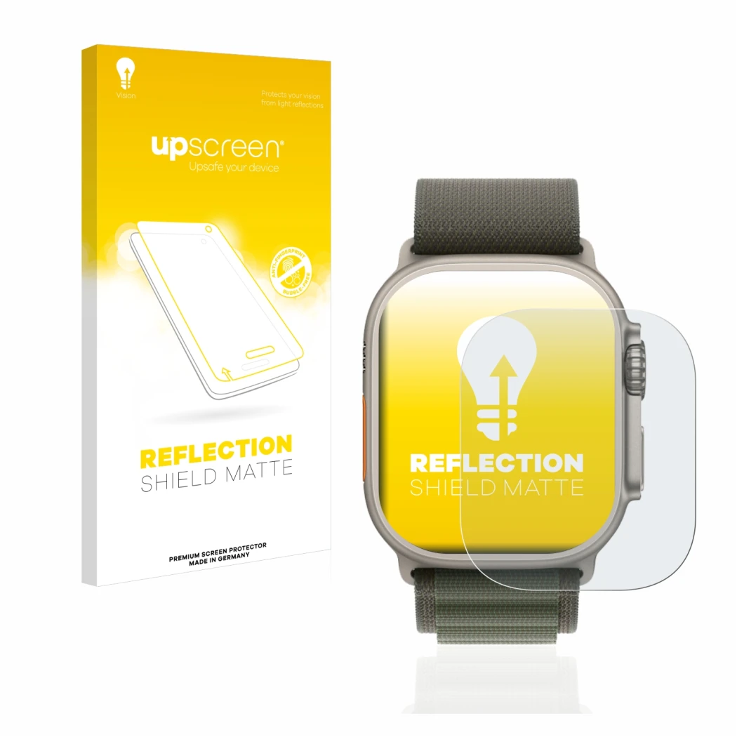 Front side of a product packaging with the brand logo upscreen. Next to it is the device Apple Watch Ultra (49 mm) shown with