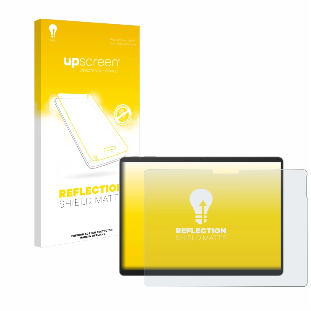 Front side of a product packaging with the brand logo upscreen. Next to it is the device Microsoft Surface Pro 9 shown with th