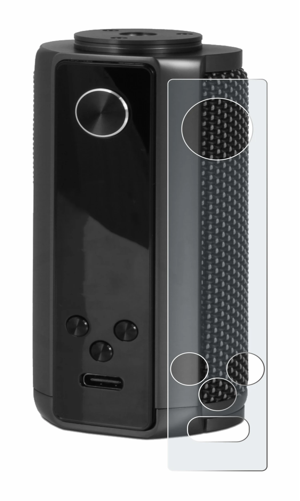 Image of the device Vaporesso Target 200 Mod with a wide variety of screen protectors.
