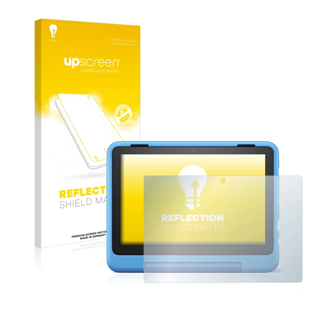 Front side of a product packaging with the brand logo upscreen. Next to it is the device Amazon Fire HD 8 Kids Pro 2022 shown 