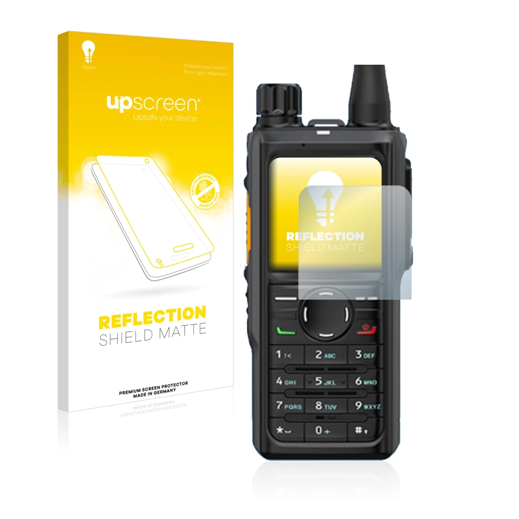 Front side of a product packaging with the brand logo upscreen. Next to it is the device Hytera HP 685 shown with the correspo