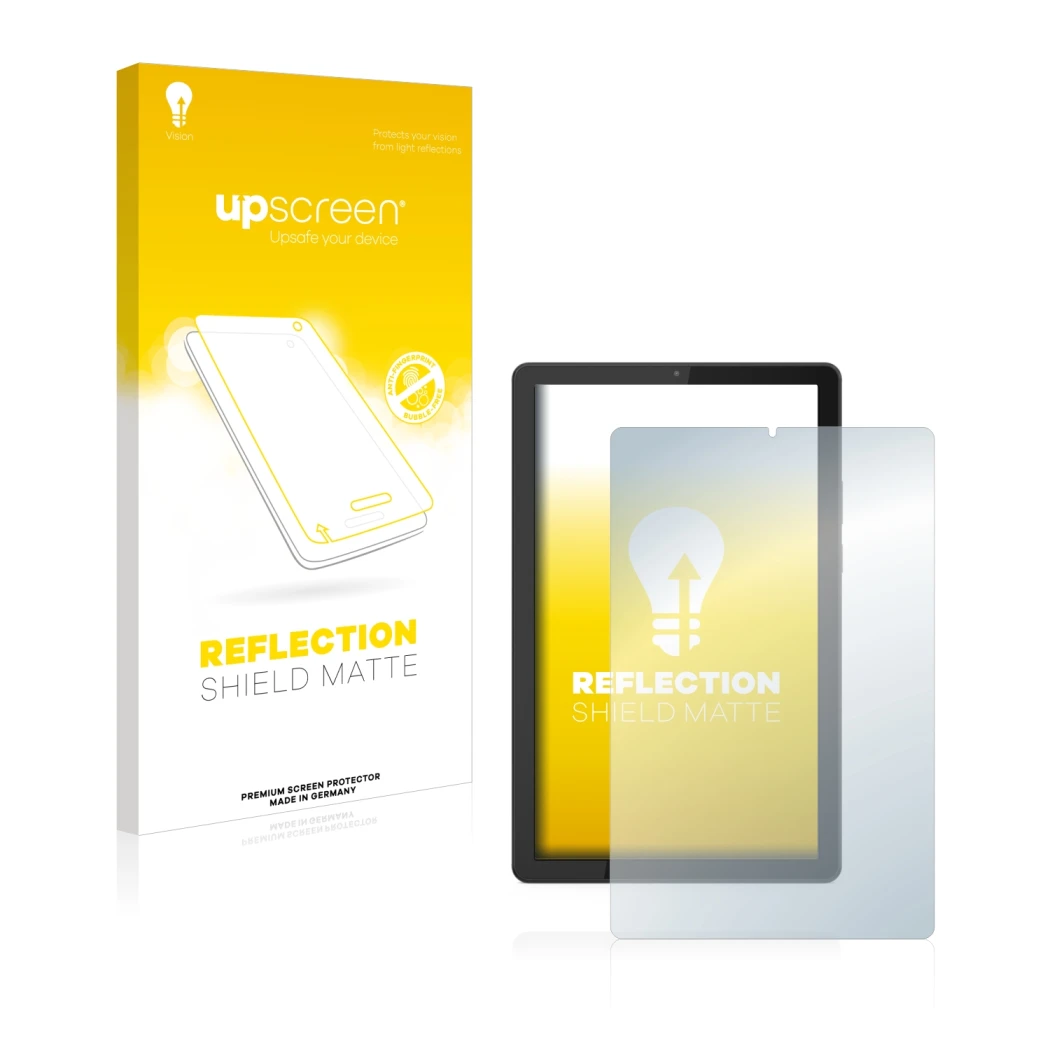 Front side of a product packaging with the brand logo upscreen. Next to it is the device Lenovo Tab M9 shown with the correspo