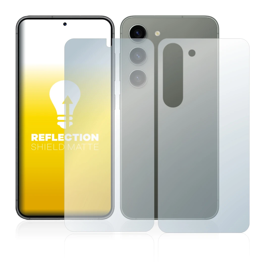 Image of the device Samsung Galaxy S23 (Front+Back) with a wide variety of screen protectors.
