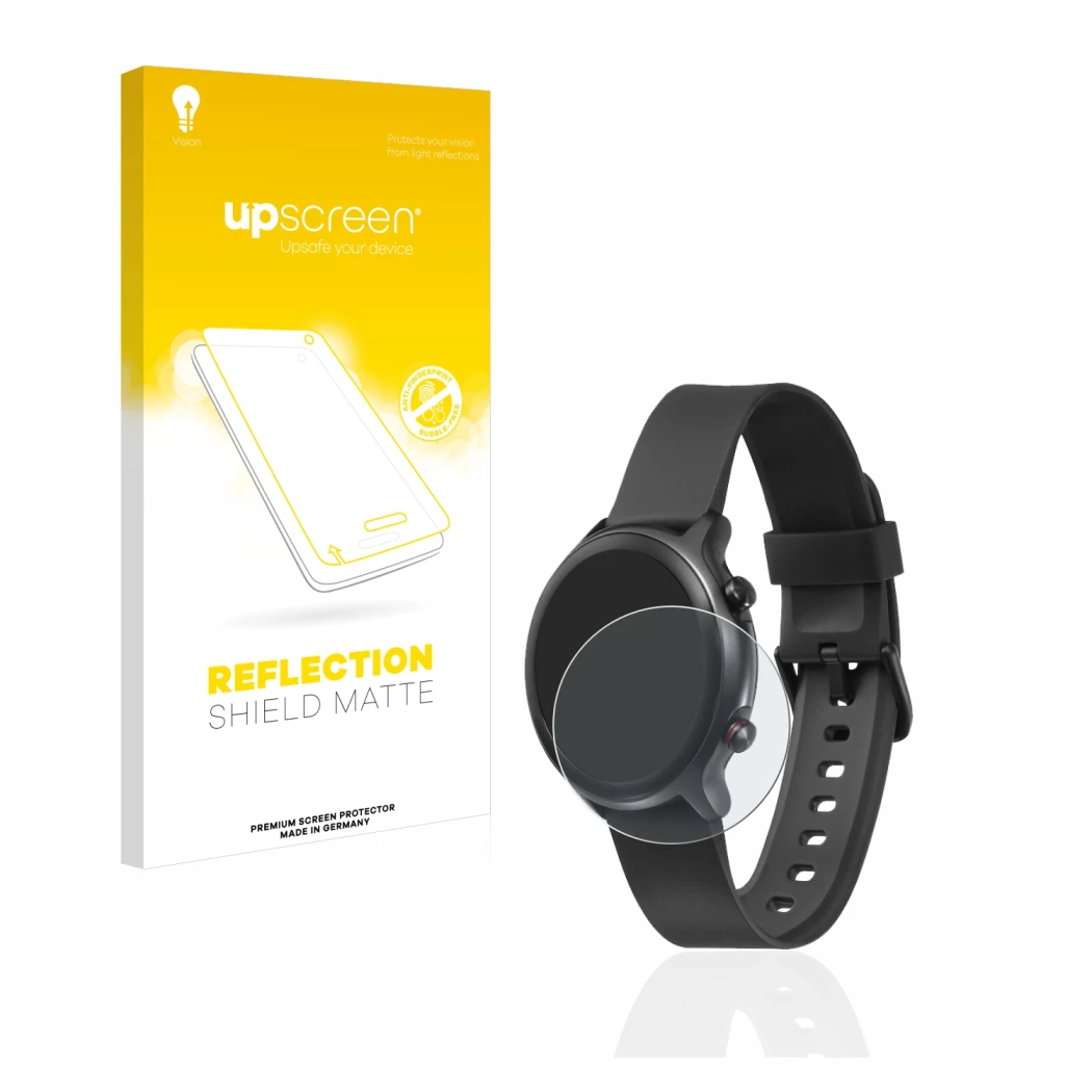 Front side of a product packaging with the brand logo upscreen. Next to it is the device Doro Watch shown with the correspondi