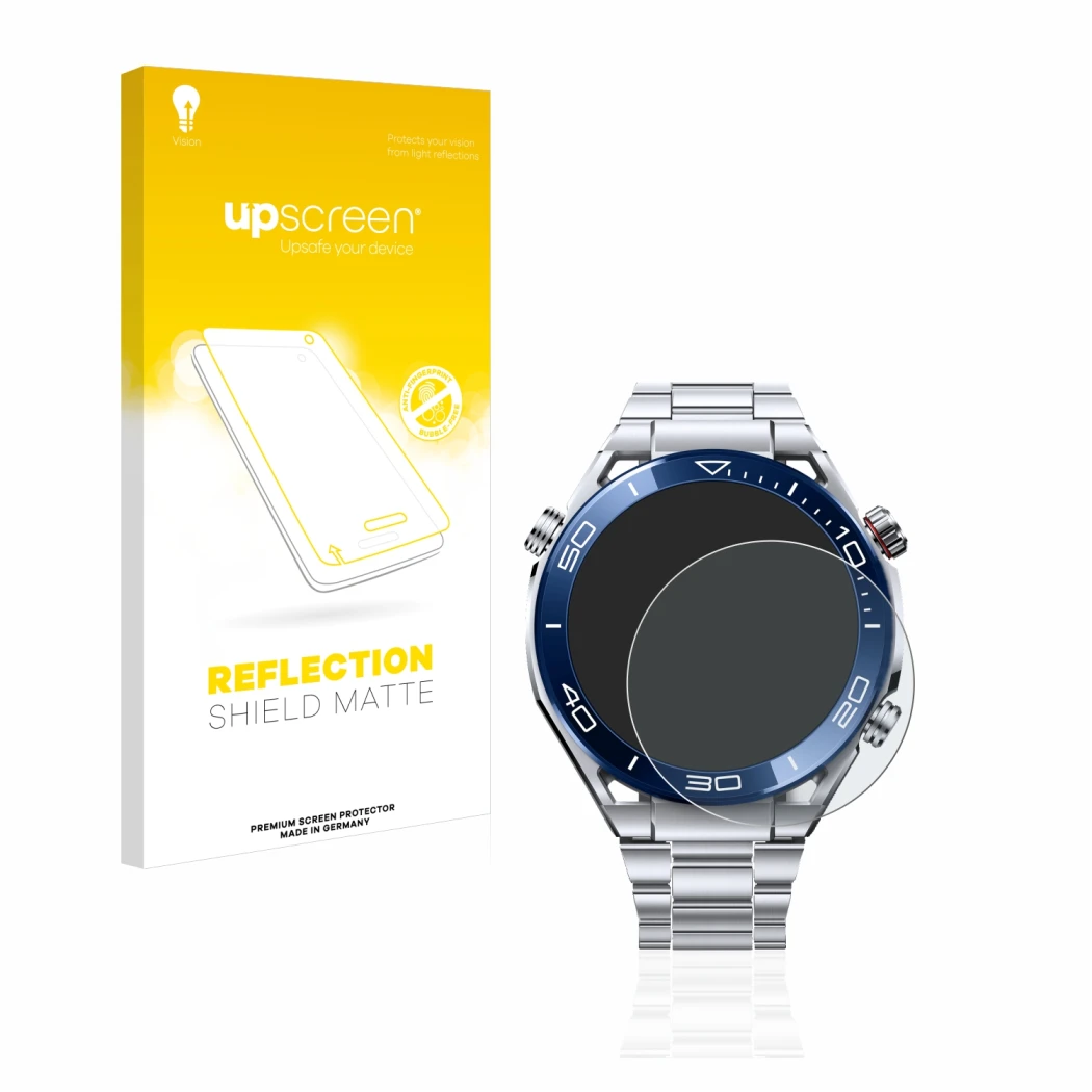 Front side of a product packaging with the brand logo upscreen. Next to it is the device Huawei Watch Ultimate (48.5 mm) shown