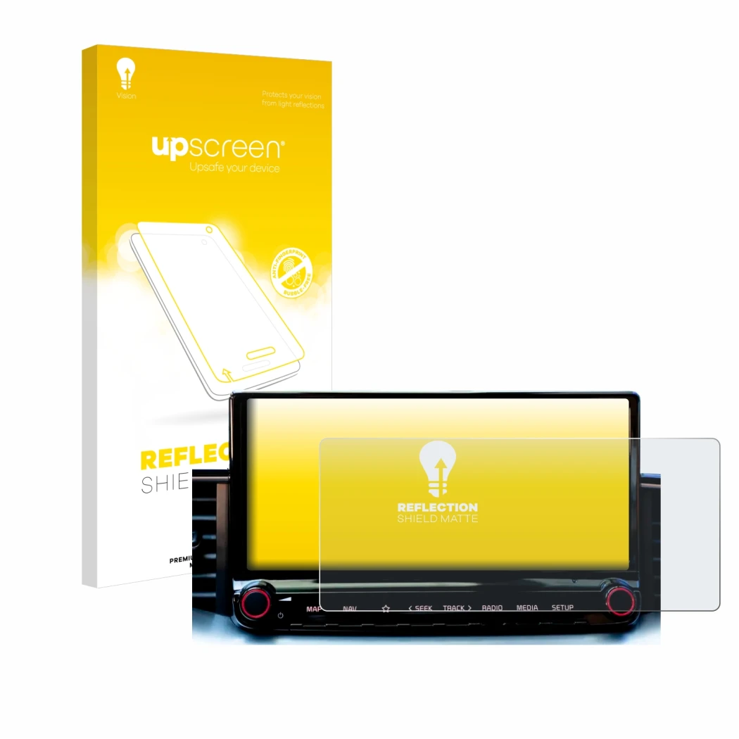 Front side of a product packaging with the brand logo upscreen. Next to it is the device Kia Xceed 2023 Infotainment System sh