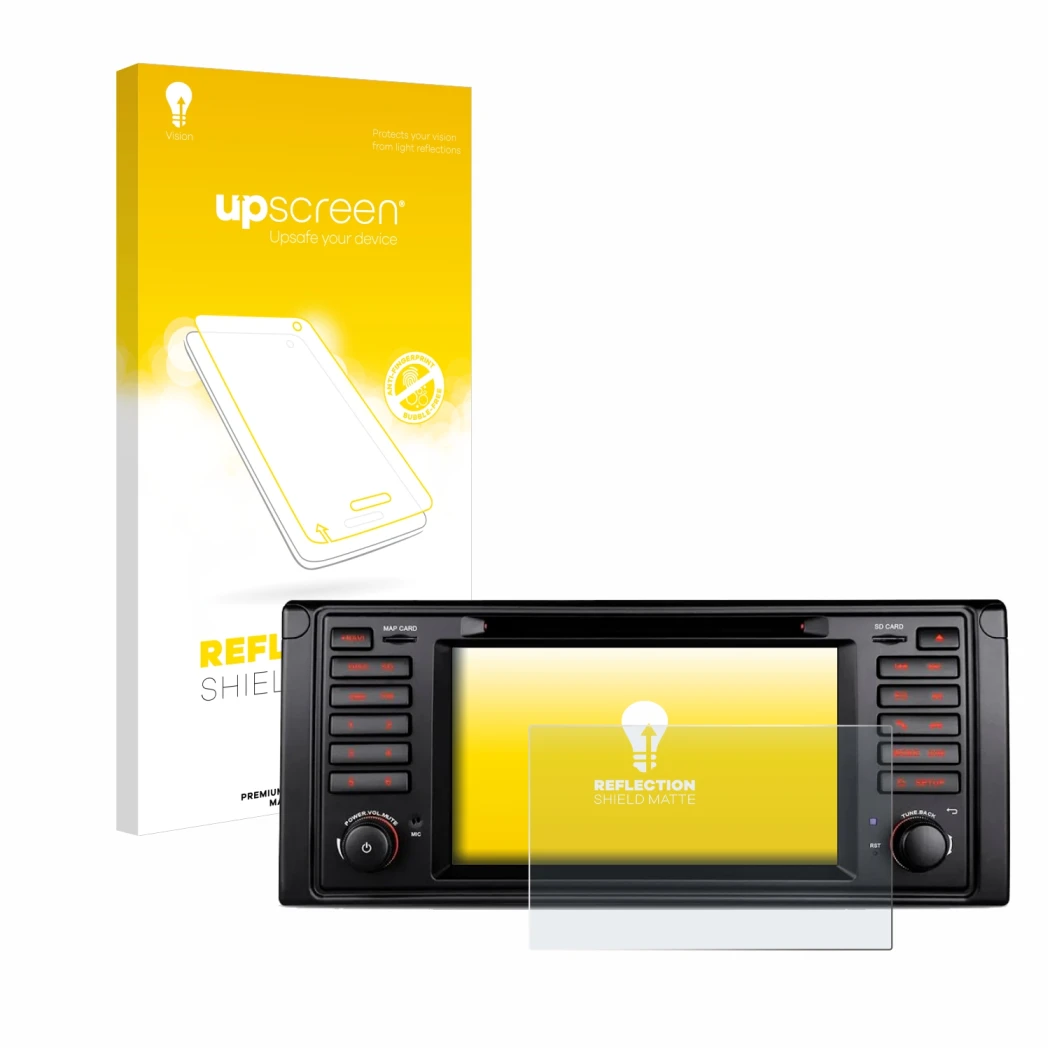 Front side of a product packaging with the brand logo upscreen. Next to it is the device Xtrons IQ7039B shown with the corresp
