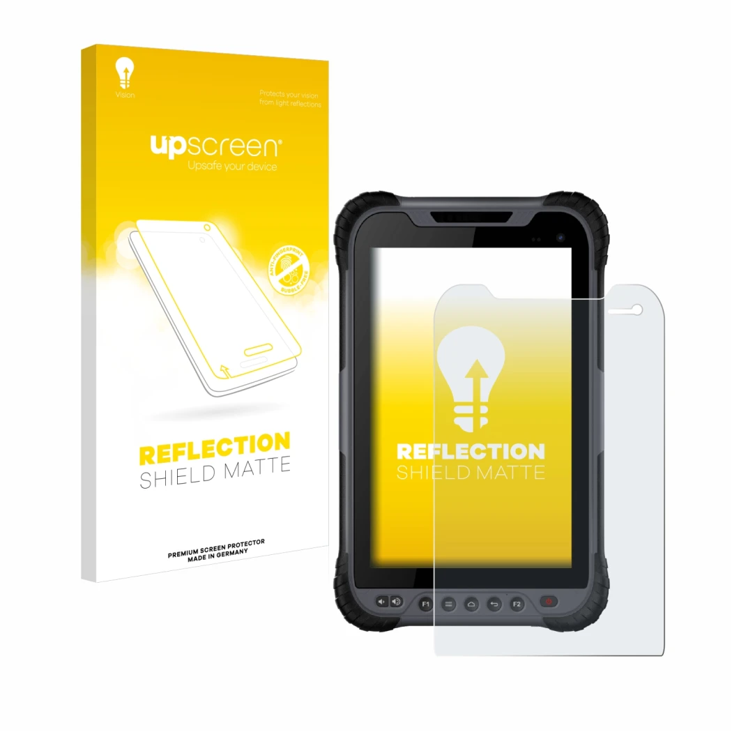 Front side of a product packaging with the brand logo upscreen. Next to it is the device Stonex UT32 Rugged Tablet shown with 