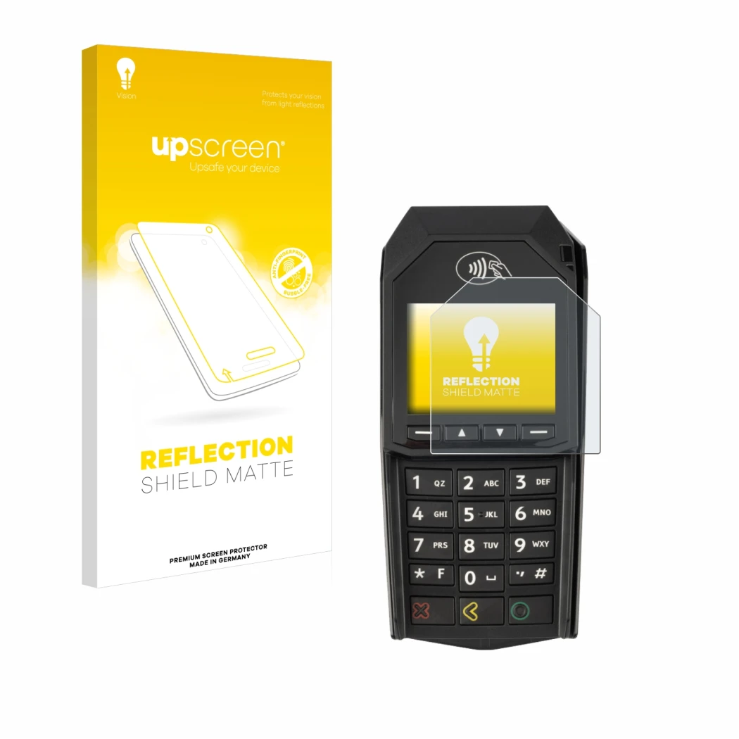 Front side of a product packaging with the brand logo upscreen. Next to it is the device ingenico Lane/3000 (non-touch) shown 