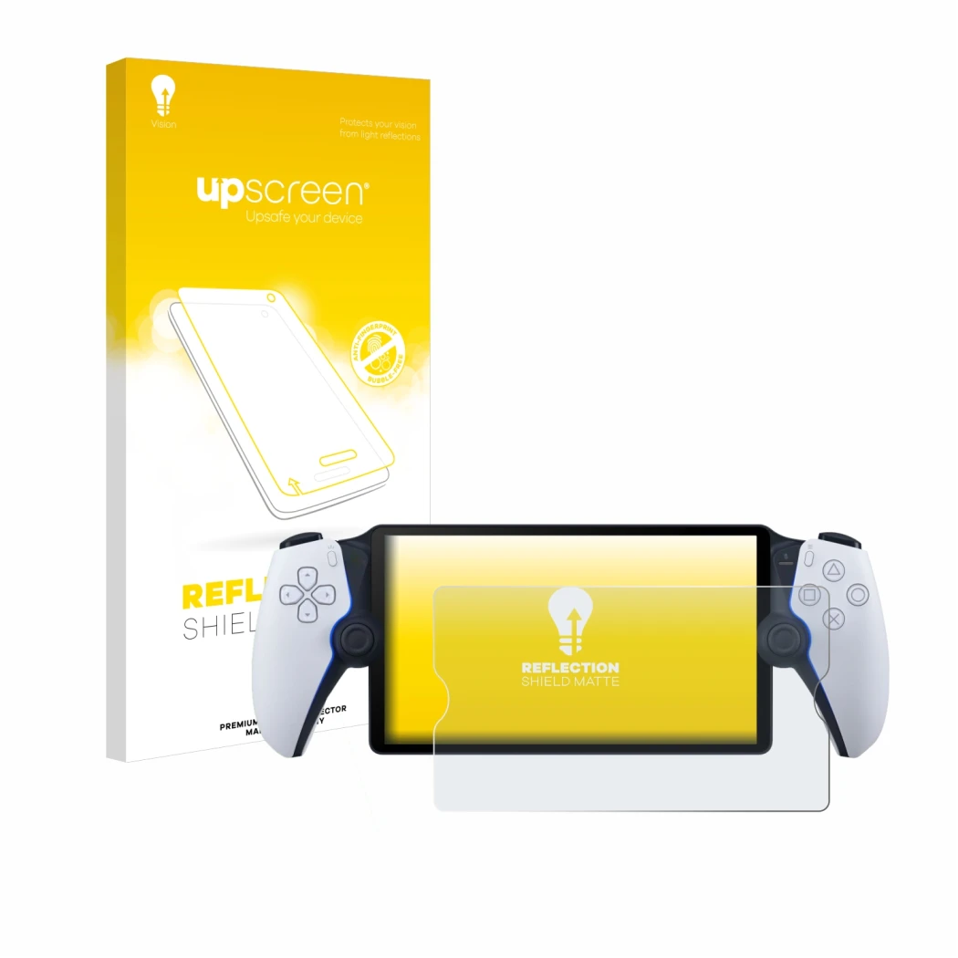 Front side of a product packaging with the brand logo upscreen. Next to it is the device Sony Playstation Portal shown with th