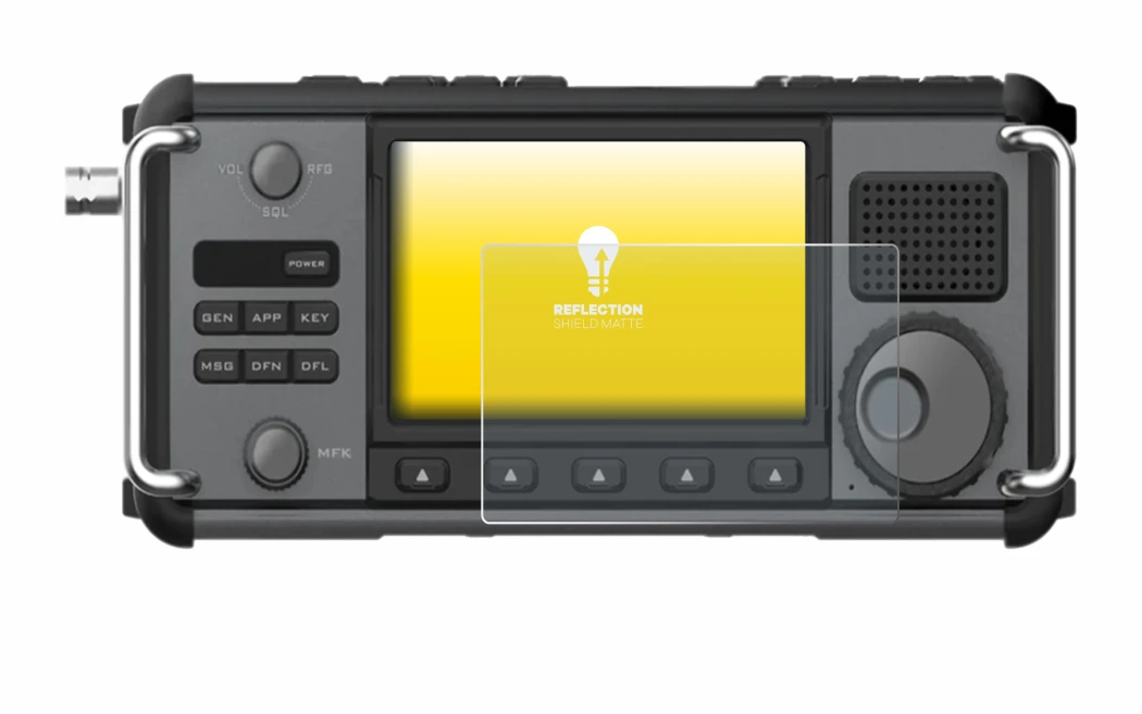 Image of the device Xiegu X6200 with a wide variety of screen protectors.
