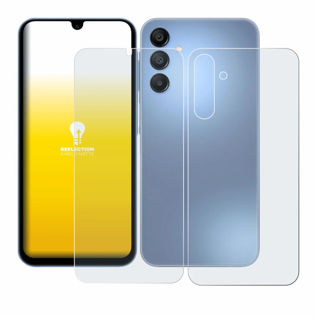 Image of the device Samsung Galaxy A15 (Front+Back) with a wide variety of screen protectors.