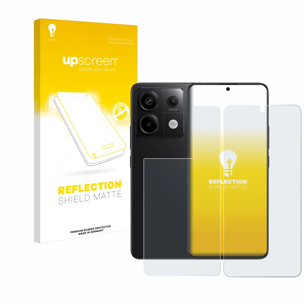 Front side of a product packaging with the brand logo upscreen. Next to it is the device Xiaomi Redmi Note 13 Pro 5G (Front+Ba