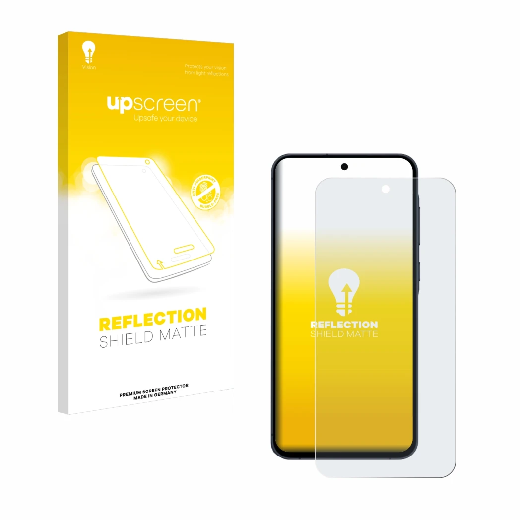 Front side of a product packaging with the brand logo upscreen. Next to it is the device Samsung Galaxy A55 5G shown with the