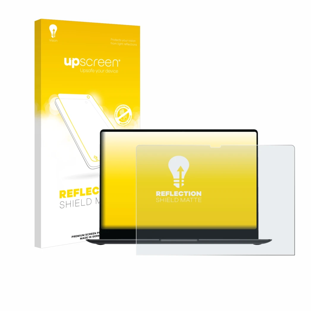 Front side of a product packaging with the brand logo upscreen. Next to it is the device Samsung Galaxy Book4 Pro 14