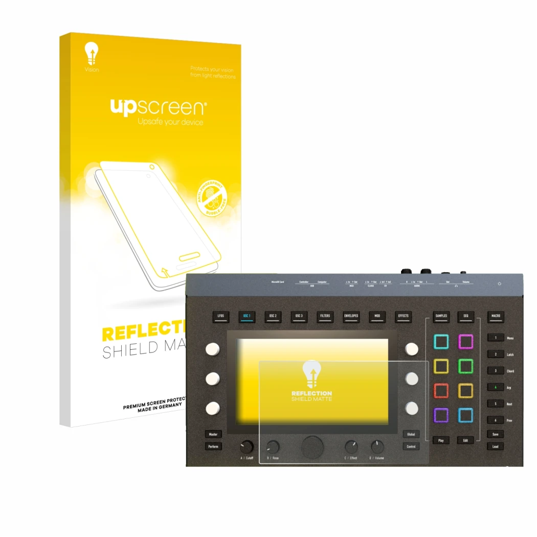 Front side of a product packaging with the brand logo upscreen. Next to it is the device Waldorf Iridium Core shown with the c