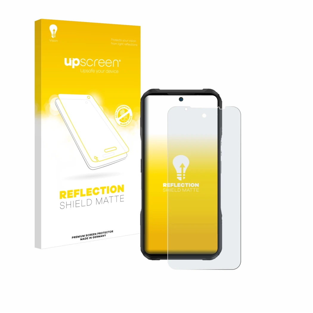 Front side of a product packaging with the brand logo upscreen. Next to it is the device Doogee V20S shown with the correspond