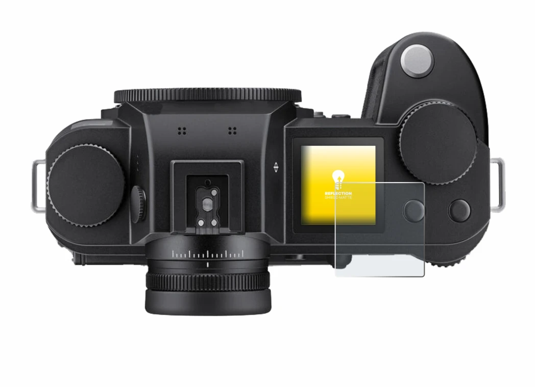 Image of the device Leica SL3 (top plate display) with a wide variety of screen protectors.