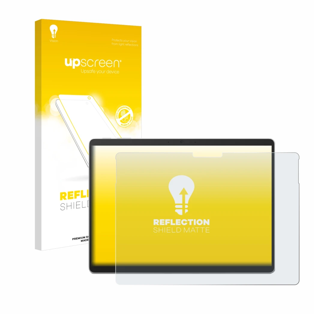 Front side of a product packaging with the brand logo upscreen. Next to it is the device Microsoft Surface Pro 10 shown with t