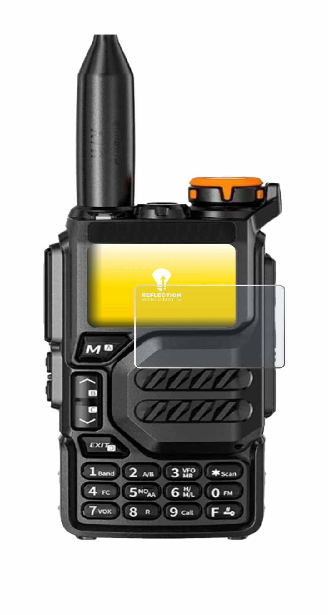 Image of the device Quansheng UV-K5 with a wide variety of screen protectors.