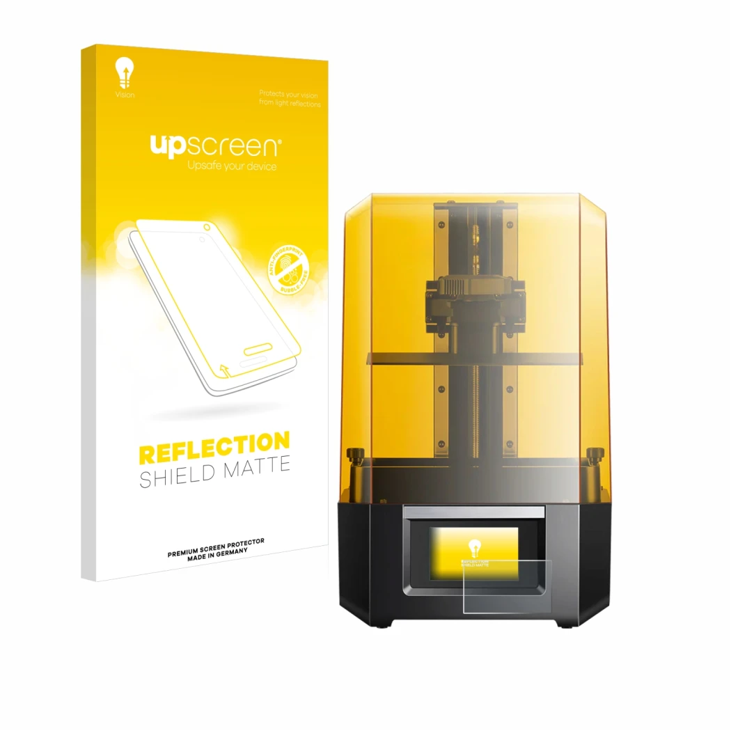 Front side of a product packaging with the brand logo upscreen. Next to it is the device Anycubic Photon Mono M5s shown with t