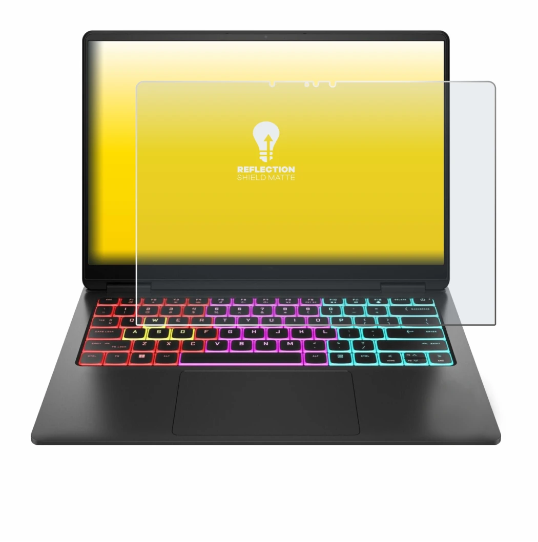 Image of the device HP Omen Transcend 14 with a wide variety of screen protectors.