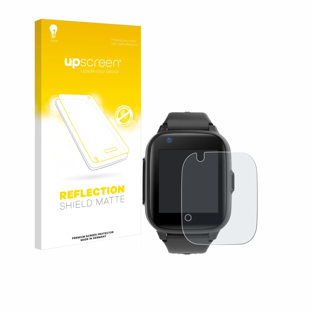 Front side of a product packaging with the brand logo upscreen. Next to it is the device Leotec Kids Allo Plus 4G shown with t
