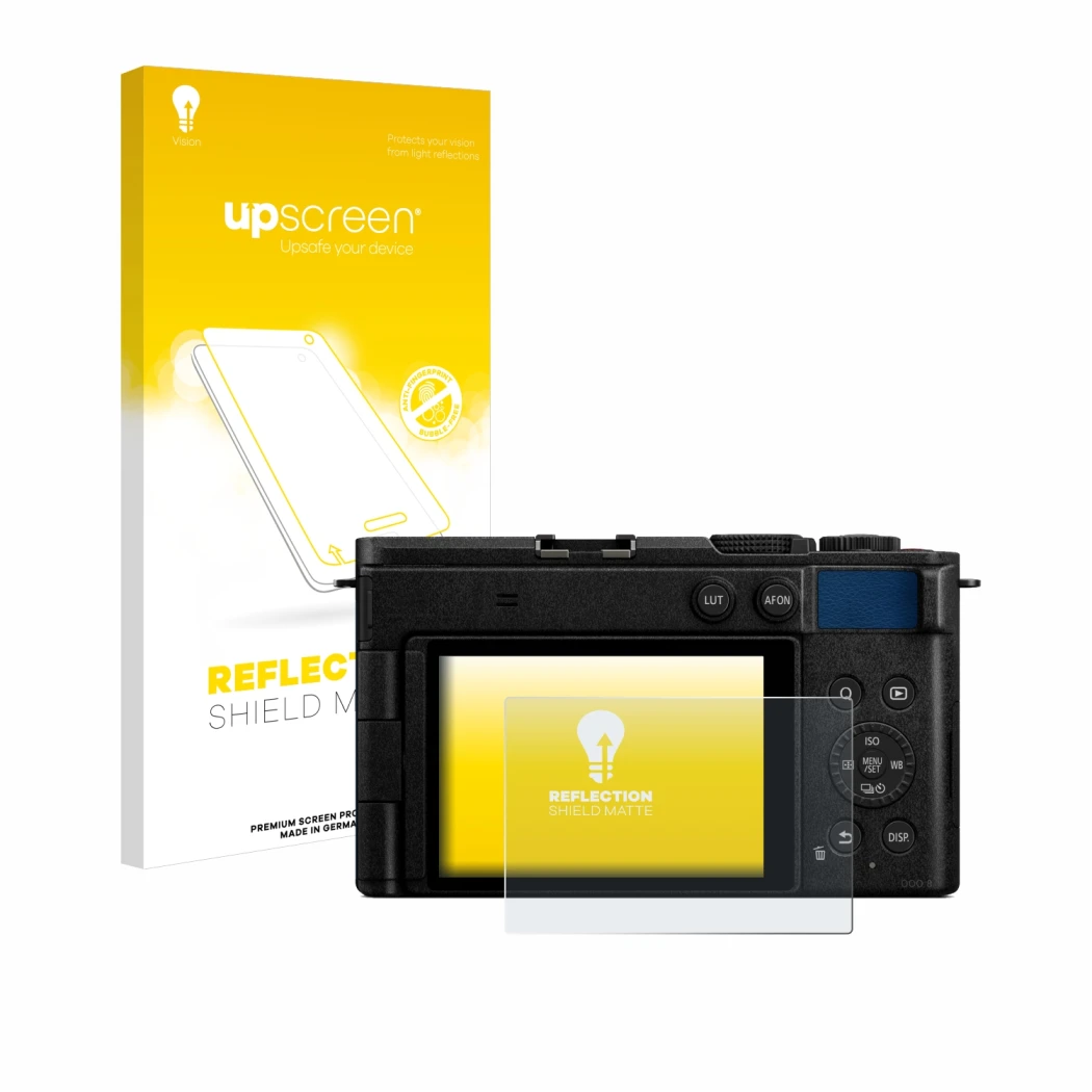 Front side of a product packaging with the brand logo upscreen. Next to it is the device Panasonic Lumix DC-S9 shown with the 